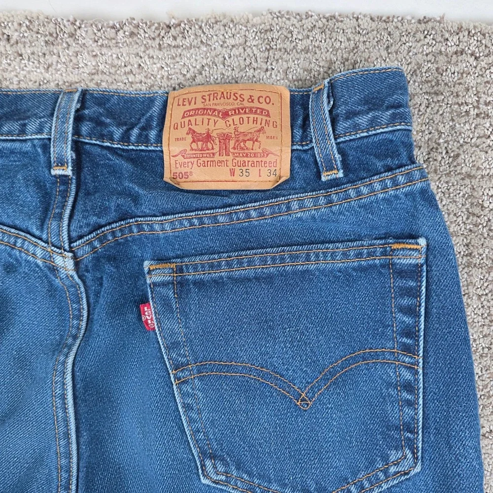 Vintage Levis 505 Regular Fit Straight Leg Jeans Mens 34x34 Made in USA Blue